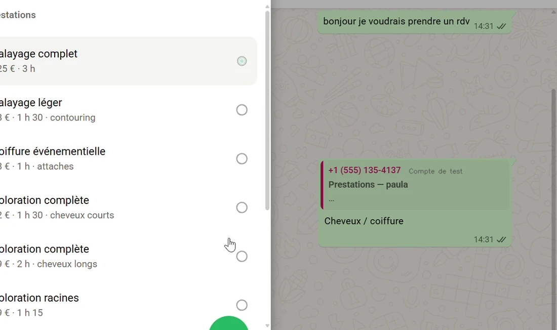Capture du parcours WhatsApp, étape une